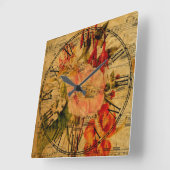 音楽シビクトリアンート水彩花壁紙 スクエア壁時計 (傾斜)