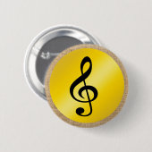 音楽シンボルクレフ、 音符記号ノートin Burlap金ゴールドブラック 缶バッジ (正面&裏面)