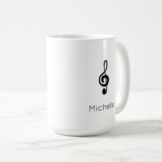 音楽シンボルトレブルクレフ、 音符記号白黒 コーヒーマグカップ (正面右)