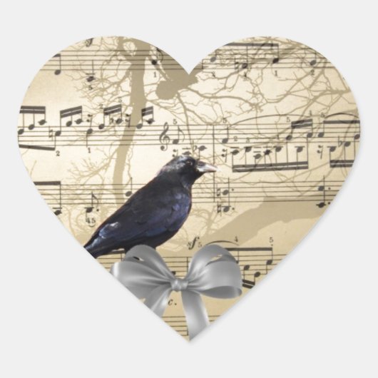 音楽シートでカラスを鳴らす ハートシール (正面)