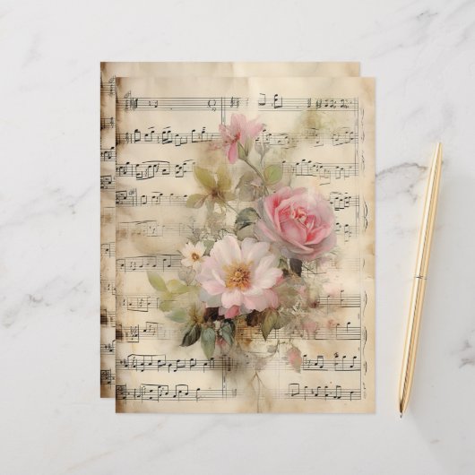 音楽シートとバラのコラージュ (正面/裏面インサイチュ)