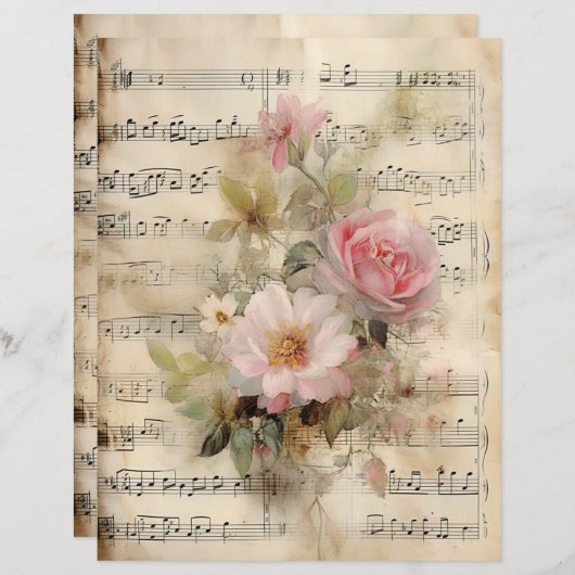 音楽シートとバラのコラージュ (正面/裏面)