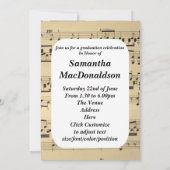 音楽シートの写真の卒業 招待状 (裏面)