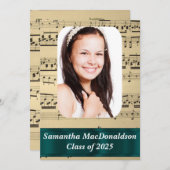 音楽シートの写真の卒業 招待状 (正面/裏面)