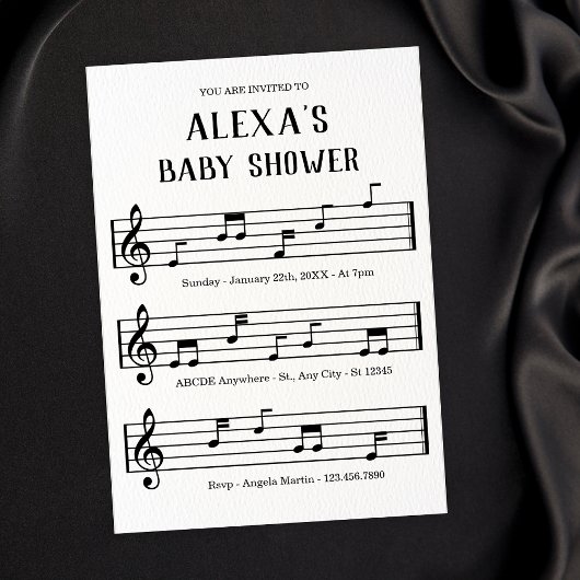 音楽シートノート赤ちゃんシャワー 招待状