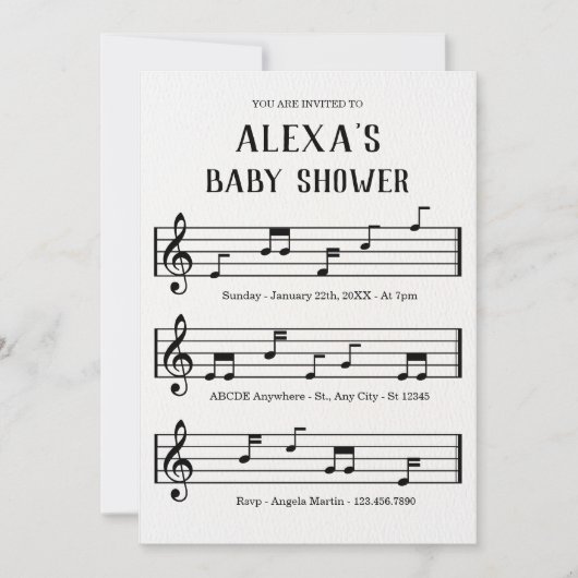 音楽シートノート赤ちゃんシャワー 招待状 (正面)