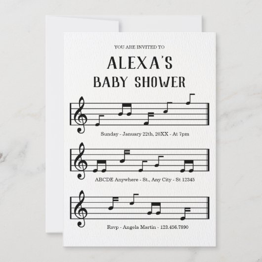 音楽シートノート赤ちゃんシャワー 招待状 (正面)