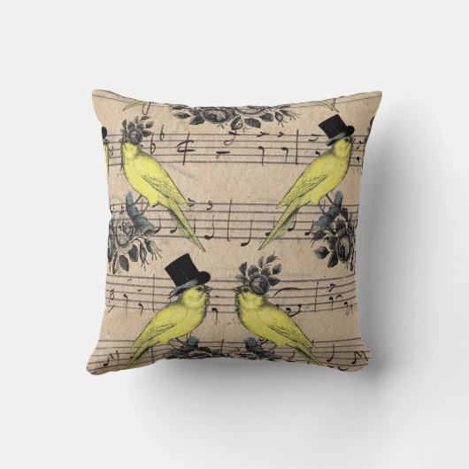 音楽シ結婚ートフランスのの黄色い鳥の枕 クッション (裏面)