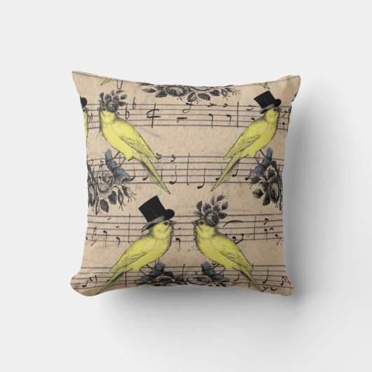 音楽シ結婚ートフランスのの黄色い鳥の枕 クッション (正面)