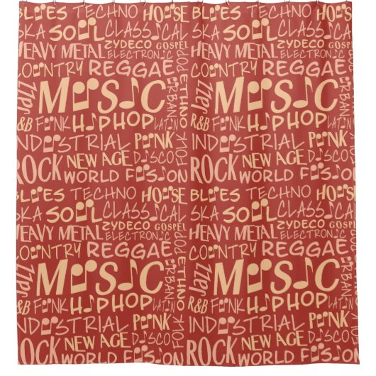 音楽ジャンル単語コラージュのシャワーカーテン シャワーカーテン (正面)