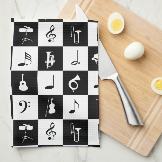 音楽スタイリッシュ注モダンおよび楽器 キッチンタオル (四つ折り)