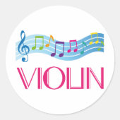 音楽スタッフとバイオリンミュージカルギフト ラウンドシール (正面)
