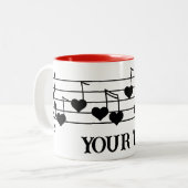 音楽スタッフと黒いハートノートカスタマイズ ツートーンマグカップ (正面左)