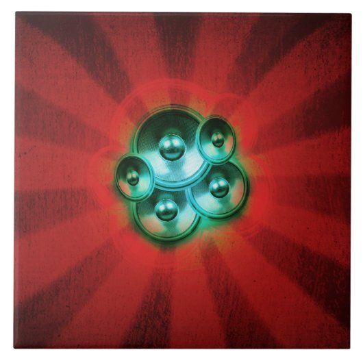 音楽スピーカーと赤い日が差すこと タイル (正面)