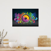 音楽スピーカーのカラフル芸術的イラストレーション ポスター (キッチン)