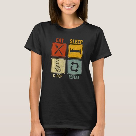 音楽スリープKリピ食べーのレトロポップ・アートの Tシャツ (正面)