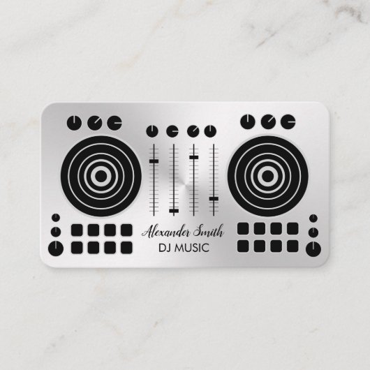音楽ターンテーブルシルバーブラックDJプレイヤーサウンドバス 名刺 (正面)