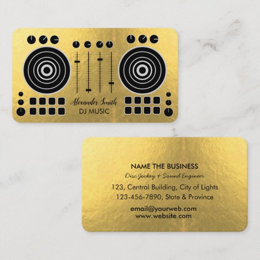 音楽ターンテーブルブラックと金ゴールドホワイトDJプレーヤー 名刺 (正面/裏面)