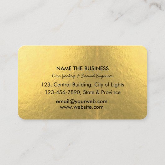 音楽ターンテーブルブラックと金ゴールドホワイトDJプレーヤー 名刺 (裏面)