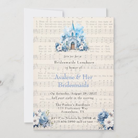 音楽ダスティブルーチャーチブリデスメイド昼食会 招待状 (正面)