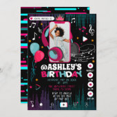 音楽ダンスパーティーフォト誕生日招待状 招待状 (正面/裏面)