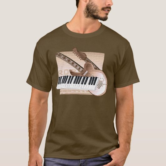 音楽テーマのデザインのTシャツのキーボードのギター Tシャツ (正面)