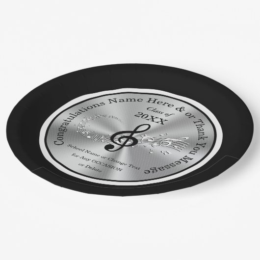 音楽テーマの卒業パーティーのアイディア、音楽ノート ペーパープレート (アングル)