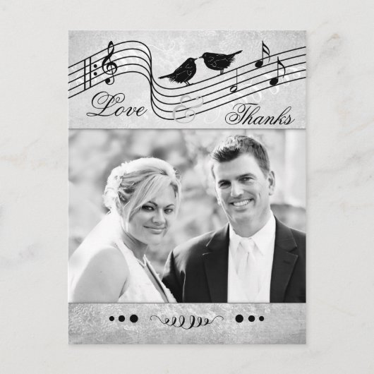 音楽テーマの結婚写真ありがとうはがき ポストカード (正面)