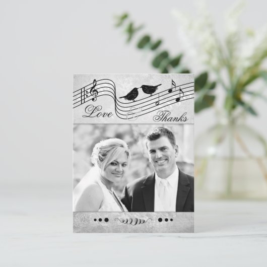 音楽テーマの結婚写真ありがとうはがき ポストカード (スタンド正面)