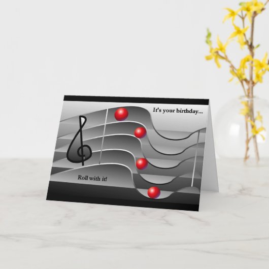 音楽テーマの誕生日の挨拶 カード (黄色い花)