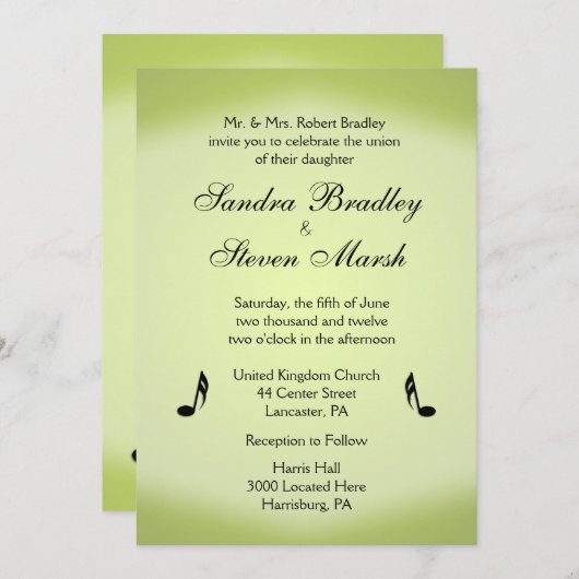 音楽テーマグ結婚リーン 招待状 (正面/裏面)