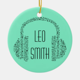 音楽テーマノートのヘッドホパーソナライズされたン名 セラミックオーナメント