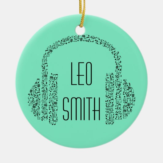 音楽テーマノートのヘッドホパーソナライズされたン名 セラミックオーナメント (正面)
