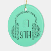 音楽テーマノートのヘッドホパーソナライズされたン名 セラミックオーナメント (左)