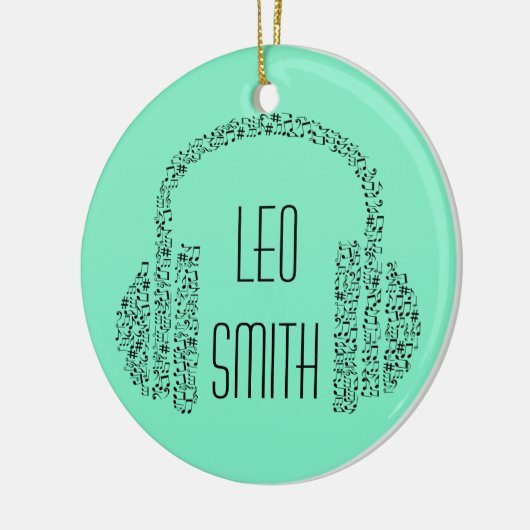 音楽テーマノートのヘッドホパーソナライズされたン名 セラミックオーナメント (左)