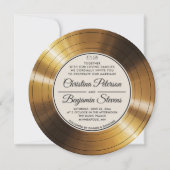 音楽テーマヴィンテージLPビニール金ゴールドエレガントな結婚式 招待状 (正面)