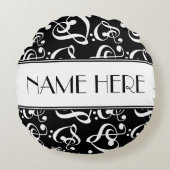 音楽テーマ白黒の装飾 ラウンドクッション (正面)