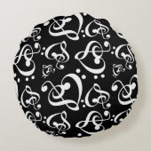 音楽テーマ白黒の装飾 ラウンドクッション (裏面)
