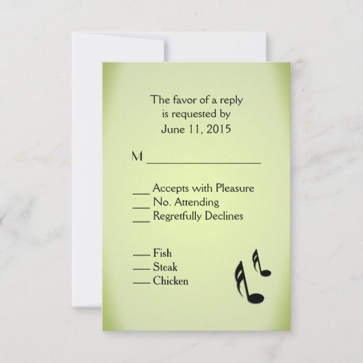 音楽テーマ結婚グリーンのメニュー選択 出欠カード (正面)