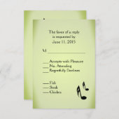 音楽テーマ結婚グリーンのメニュー選択 出欠カード (正面/裏面)