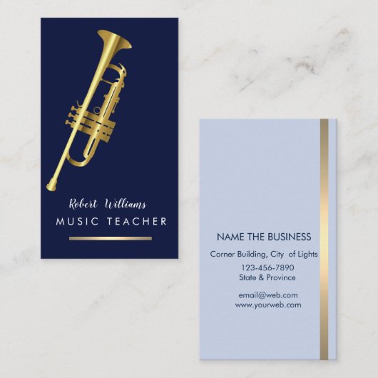 音楽トランペットの楽器の低音の楽団の楽士の金ゴールド 名刺 (正面/裏面)