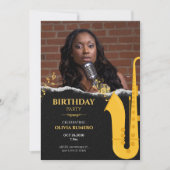 音楽トランペットジャズの写真誕生日 招待状 (正面)