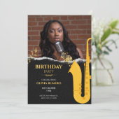 音楽トランペットジャズの写真誕生日 招待状 (スタンド正面)