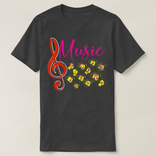 音楽トレブルクレフ、 音符記号 Tシャツ (デザイン正面)