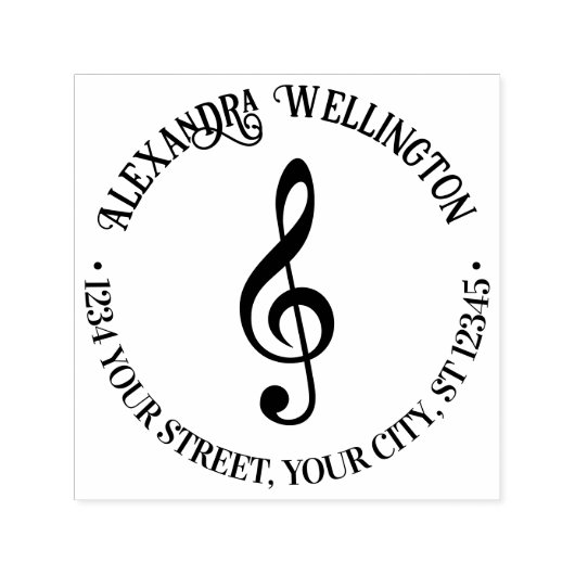 音楽トレブルクレフ、 音符記号Gクレフ、 音符記号ラウンドネーム差出人住所 セルフインキングスタンプ (デザイン)