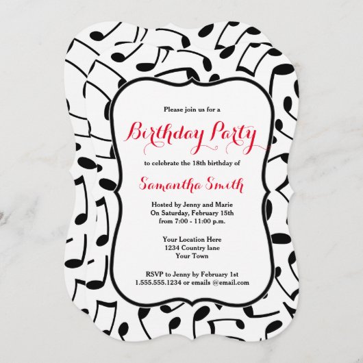 音楽ノエレガントートをテーマにした誕生日パーティー招待状 招待状 (正面/裏面)