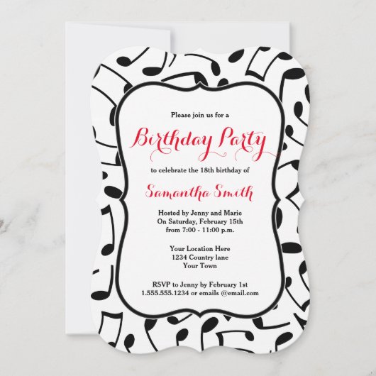 音楽ノエレガントートをテーマにした誕生日パーティー招待状 招待状 (正面)