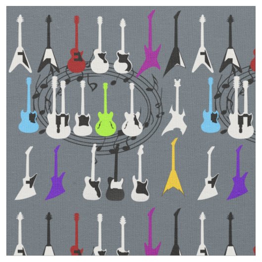 音楽ノートおよびギターのプリントの生地材料 ファブリック (クローズアップ)