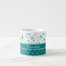 音楽ノートおよびハートパターンティール（緑がかった色）および白