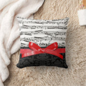 音楽ノートおよびフェイクで赤いリボン クッション (ブランケット)